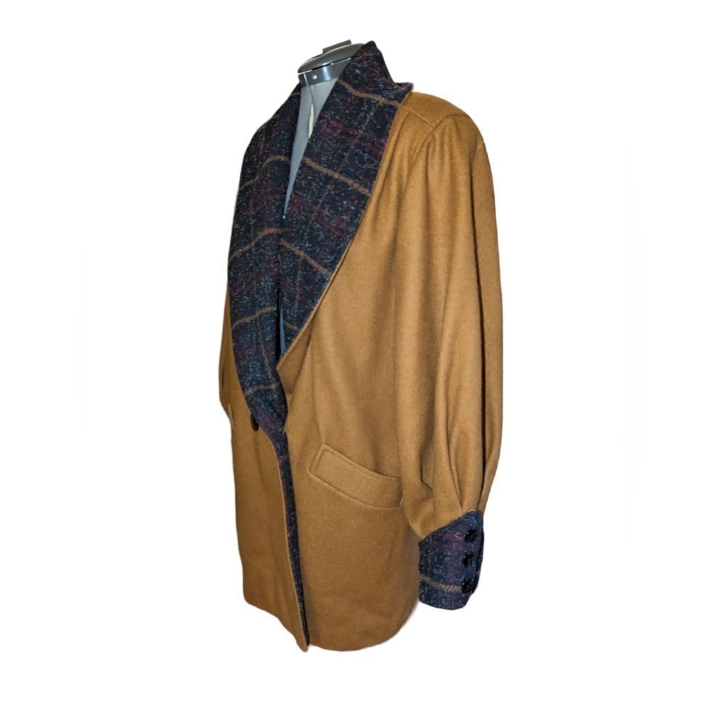Vintage Jonathan Stevens camel color and black plaid‎ wool coat - Picture 3 of 7